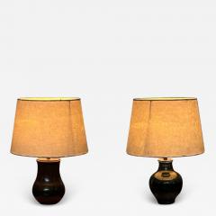  Accolay Pottery Matching Set of Two Accolay Small Bedside Lamps with Parchment Shades - 3911304