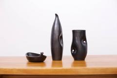  Accolay Pottery Set of Three Rare Black 1950s French Accolay Pieces - 595119