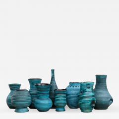  Accolay Pottery Set of nine Blue Banded Ceramic Vases Gaulois by Accolay France 1960s - 595681
