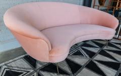  Adesso Studio Custom Mid Century Style Curved Pink Velvet Sofa with Brass Legs - 1140864