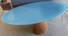  Adesso Studio Custom Mid Century Style Walnut Oval Dining Table With Glass Top - 2381436