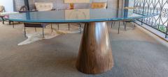  Adesso Studio Custom Mid Century Style Walnut Oval Dining Table With Glass Top - 2381437