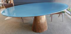  Adesso Studio Custom Mid Century Style Walnut Oval Dining Table With Glass Top - 2381443