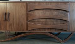  Adesso Studio Custom Mid Century Style Walnut Sideboard with Curved Leg and Three Drawers - 1589471