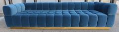  Adesso Studio Custom Oscar Tufted Blue Velvet Sofa with Brass Base - 1934160