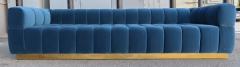  Adesso Studio Custom Oscar Tufted Blue Velvet Sofa with Brass Base - 1934165