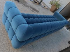  Adesso Studio Custom Oscar Tufted Blue Velvet Sofa with Brass Base - 1934168