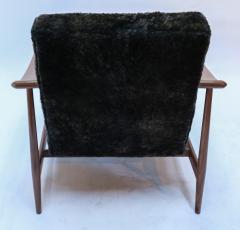  Adesso Studio Custom Walnut Mid Century Style Armchairs in Black Sheepskin - 1832769