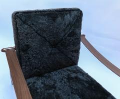  Adesso Studio Custom Walnut Mid Century Style Armchairs in Black Sheepskin - 1832773