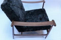  Adesso Studio Custom Walnut Mid Century Style Armchairs in Black Sheepskin - 1832774