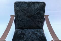  Adesso Studio Custom Walnut Mid Century Style Armchairs in Black Sheepskin - 1832775