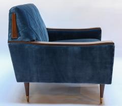  Adesso Studio Pair of Custom 1960s Style Silk Velvet Armchairs with Wood and Brass Details - 1732489