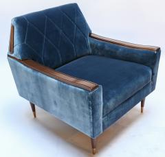  Adesso Studio Pair of Custom 1960s Style Silk Velvet Armchairs with Wood and Brass Details - 1732490