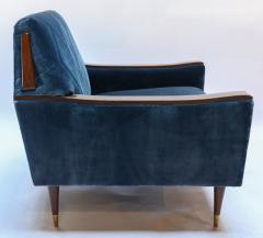  Adesso Studio Pair of Custom 1960s Style Silk Velvet Armchairs with Wood and Brass Details - 1732491