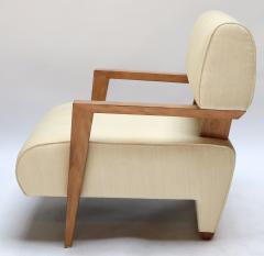  Adesso Studio Pair of Custom Art Deco Ivory Silk Midcentury Style Armchairs - 3061420