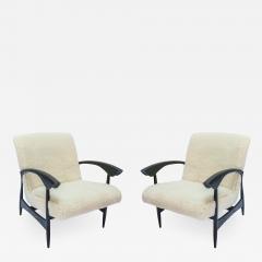  Adesso Studio Pair of Custom Black Matte Oak Armchairs in Ivory Wool - 1179071
