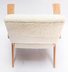  Adesso Studio Pair of Custom Mid Century Style Oak Sheepskin Armchairs - 2040657