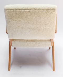  Adesso Studio Pair of Custom Mid Century Style Oak Sheepskin Armchairs - 2040658