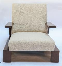  Adesso Studio Pair of Custom Walnut Midcentury Style Armchairs in Beige Boucle - 1683868