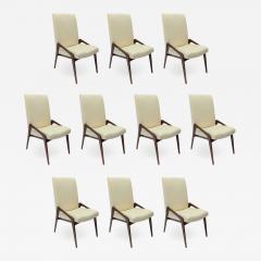  Adesso Studio Set of Ten Custom Mid Century Style Walnut Dining Chairs in Ivory Linen - 1151748