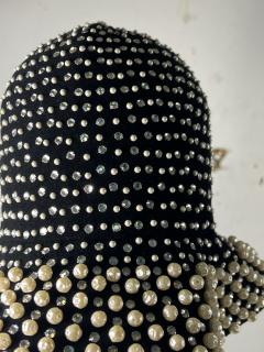  Adolfo MID CENTURY MAGNIFICIENT BLACK FELT RHINESTONE AND PEARL STUDDED HAT BY ADOLFO - 3746396