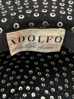  Adolfo MID CENTURY MAGNIFICIENT BLACK FELT RHINESTONE AND PEARL STUDDED HAT BY ADOLFO - 3746401