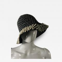  Adolfo MID CENTURY MAGNIFICIENT BLACK FELT RHINESTONE AND PEARL STUDDED HAT BY ADOLFO - 3753423