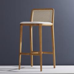  Adolini Simonini Minimal Style Solid Wood Stool Textiles or Leather Seatings Caning Backboard - 1125631