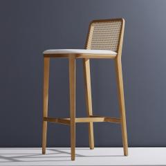  Adolini Simonini Minimal Style Solid Wood Stool Textiles or Leather Seatings Caning Backboard - 1125634