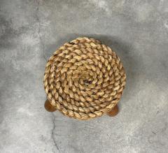  Adrien Audoux Frida Minet Adrien Audoux Frida Minet Woven Raffia Tripod Stool France 1950s - 4697111