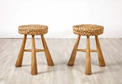  Adrien Audoux Frida Minet Adrien Audoux and Frida Minet Pair of Rush Stools with Tripod Legs France 1950 - 3361580