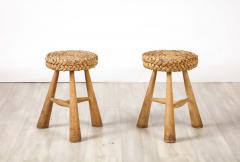  Adrien Audoux Frida Minet Adrien Audoux and Frida Minet Pair of Rush Stools with Tripod Legs France 1950 - 3361589