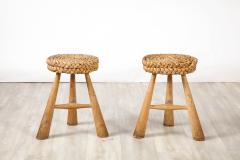  Adrien Audoux Frida Minet Adrien Audoux and Frida Minet Pair of Rush Stools with Tripod Legs France 1950 - 3361590