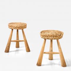  Adrien Audoux Frida Minet Adrien Audoux and Frida Minet Pair of Rush Stools with Tripod Legs France 1950 - 3362202