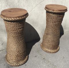  Adrien Audoux Frida Minet Audoux Minet French Riviera Pair of Rope Side Tables or Pedestals - 606579