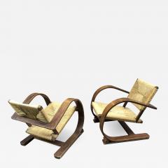  Adrien Audoux Frida Minet Audoux Minet pair of bent wood lounge chair with a rare rush cover - 912736