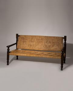  Adrien Audoux Frida Minet Mid Century Bench by Audoux Minet Handwoven Natural Fibers France - 4522422