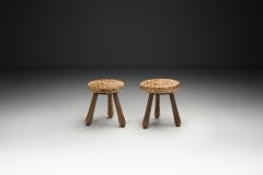 Adrien Audoux Frida Minet Pair of Wood and Wicker Stools in the manner of Audoux Minet Europe Mid 20th C - 4617261