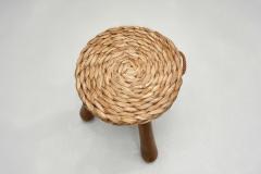  Adrien Audoux Frida Minet Pair of Wood and Wicker Stools in the manner of Audoux Minet Europe Mid 20th C - 4617264
