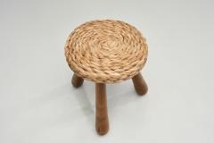  Adrien Audoux Frida Minet Pair of Wood and Wicker Stools in the manner of Audoux Minet Europe Mid 20th C - 4617265