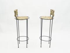  Adrien Audoux Frida Minet Pair of french bar stools rope and metal by Audoux Minet 1950s - 1726964
