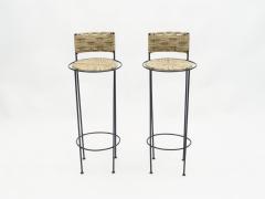  Adrien Audoux Frida Minet Pair of french bar stools rope and metal by Audoux Minet 1950s - 1726966