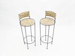  Adrien Audoux Frida Minet Pair of french bar stools rope and metal by Audoux Minet 1950s - 1726967