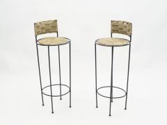  Adrien Audoux Frida Minet Pair of french bar stools rope and metal by Audoux Minet 1950s - 1726968