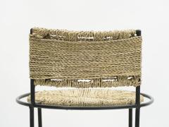  Adrien Audoux Frida Minet Pair of french bar stools rope and metal by Audoux Minet 1950s - 1726975