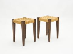  Adrien Audoux Frida Minet Pair of stools rope and oakwood by Audoux Minet 1950s - 1857819