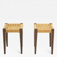  Adrien Audoux Frida Minet Pair of stools rope and oakwood by Audoux Minet 1950s - 1873371