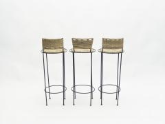  Adrien Audoux Frida Minet Set of 3 french bar stools rope and metal by Audoux Minet 1950s - 1685458