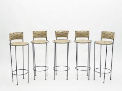  Adrien Audoux Frida Minet Set of 5 french bar stools rope and metal by Audoux Minet 1950s - 1680336