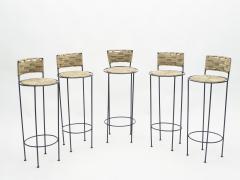  Adrien Audoux Frida Minet Set of 5 french bar stools rope and metal by Audoux Minet 1950s - 1680337